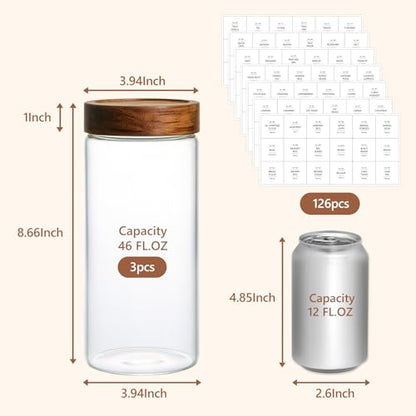 KEYWING 46 fl.oz Glass Storage Jars with Lids, 3 Pack Food Storage Containers For Pantry Organization, Kitchen Airtight Round Canister Set for Cookie, Rice, Flour, Sugar, Snack, Coffee Bean - size: 46 Fl.oz
