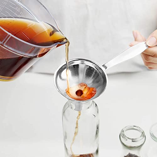 Small Funnels for Filling Bottles, 3 Pcs Stainless Steel Kitchen Funnel Set, Food Grade Mini Metal Funnel for Transferring Oil Liquid, Easy Cleaning with a Brush (Long Handle) - size: long handle