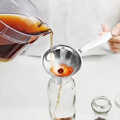 Small Funnels for Filling Bottles, 3 Pcs Stainless Steel Kitchen Funnel Set, Food Grade Mini Metal Funnel for Transferring Oil Liquid, Easy Cleaning with a Brush (Long Handle) - size: long handle
