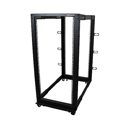 StarTech 25U 4-Post Server Rack, 19in Open Frame Rack with 40in (101cm) Mounting Depth and 1200lb (544kg) Weight Capacity, Mobile or Floor Mount IT Rack - size: 25U