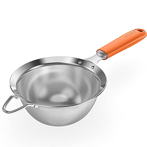 18/8 Stainless Steel Mesh Strainer: U-Taste 5.5 Inch Kitchen Fine Mesh Sieve Food Colander with Riveted Sturdy Silicone Handle and 30 Mesh Hole for Straining Flour, Pasta, Fruit, Quinoa (Orange) - color: (6) Orange, size: Medium (5.5 x 13 in)