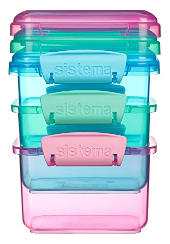 Sistema 3-Piece Food Storage Containers with Lids for Lunch, Meal Prep, and Leftovers, Dishwasher Safe, 1.6-Cup, Blue/Green/Pink - size: 12.8oz