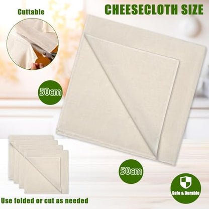 6 PCS Cheese Cloths for Straining, 20x20 Inch Grade 100 Reusable Cheese Cloth, Washable Unbleached Cotton Fine Mesh Cloth Strainer, Muslin Cheesecloth for Nut Milk, Yogurt, Broth with Hemmed Edge
