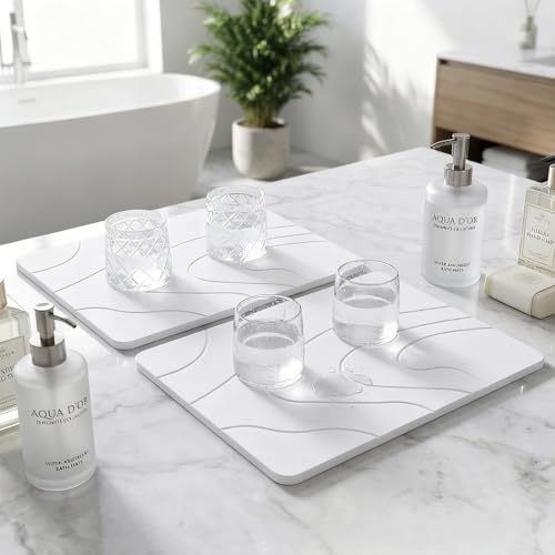 2 Pack Stone Drying Mat for Kitchen Counter,(White, 16''x12'') | Quick Dish Drying Stone Mat Kitchen,Stone Dish Drying Mat,Quick-Dry Absorbent Bath & Countertop Stone Dishes Mats - color: White