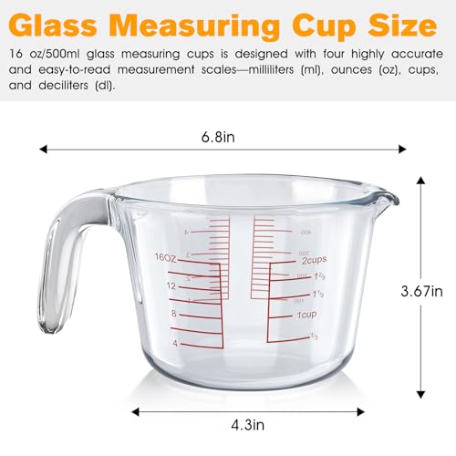 Glass Measuring Cup 2 Cup For Kitchen and Baking Microwave Oven Dishwasher Safe Measuring Cups Clear Borosilicate Glass Liquid Measuring Cup Kitchen Measuring Cup with Handle (16 oz/500ml)