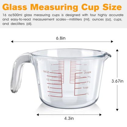 Glass Measuring Cup 2 Cup For Kitchen and Baking Microwave Oven Dishwasher Safe Measuring Cups Clear Borosilicate Glass Liquid Measuring Cup Kitchen Measuring Cup with Handle (16 oz/500ml)