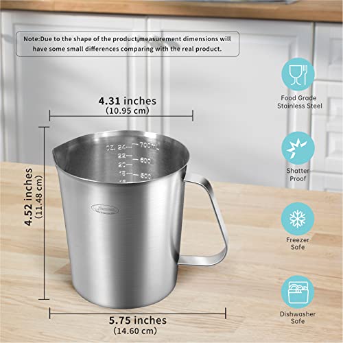 Measuring Cup, [Upgraded, 3 Measurement Scales, Including Cup Scale, ML Scale, Ounce Scale], Newness Stainless Steel Measuring Cup with Marking with Handle, 24 Ounces (0.7 Liter, 3 Cup) - size: 24 OZ (3 Cup, 700 ML)