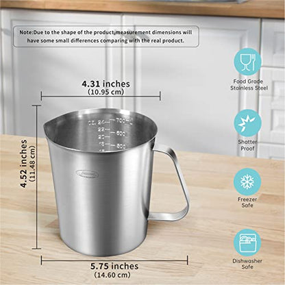 Measuring Cup, [Upgraded, 3 Measurement Scales, Including Cup Scale, ML Scale, Ounce Scale], Newness Stainless Steel Measuring Cup with Marking with Handle, 24 Ounces (0.7 Liter, 3 Cup) - size: 24 OZ (3 Cup, 700 ML)