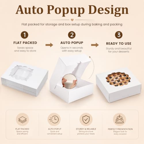 NPLUX 20 Pack Pie Boxes 10x10x3inch Bakery Boxes with Window Dessert Pastry Box for Pies,Cheesecakes and Chocolate Covered Strawberries, Graduation Gifts Party Favors(White) - color: White