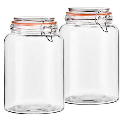 1 Gallon Wide Mouth Glass Jars, Airtight Leakproof Canisters with Lids, Clear Food Storage Containers for Pantry Kitchen, Great for Flour Sugar Rice Dry Goods, Pickling Fermenting, 2 Pack
