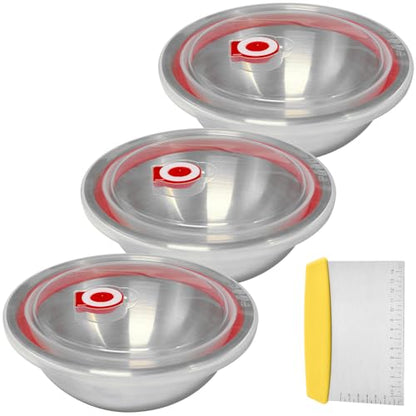 3 Pcs Pizza Dough Proofing Container Set, 23.7 fl oz Stainless Steel Proofing Box with Airtight Lid & Scraper, Stackable Mixing Bowl, Metal Salad Bowl for Kitchen Prep, Cooking, Baking & Food Storage