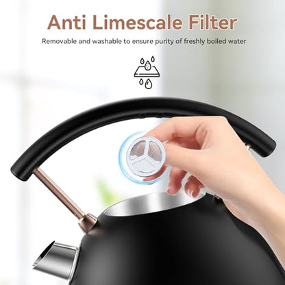 Rasonic Retro Electric Kettle Stainless Steel, 1.8L Tea Water Boiler, 1500W Fast Quiet Boil, Temperature Gauge, Auto Shut-Off, Boil-Dry Protection, Matt Black and Rose Gold - color: Black