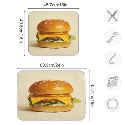 Burger Cheese Lettuce Beige Dish Drying Mat Kitchen Dish Drying Pad Absorbent Microfiber Kitchen Decor for Sinks Draining Racks Countertops 16x18 Inch - size: 16x18in