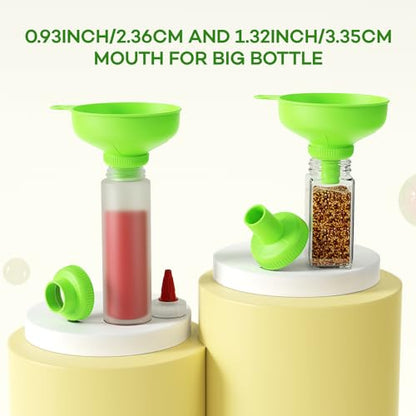 Pisol Wide Mouth Versatile Funnel, Canning Funnels for Kitchen Use, Plastic Cooking Funnel Set with 4 Size Spouts and 2 Strainers for Filling Different Bottles, Green