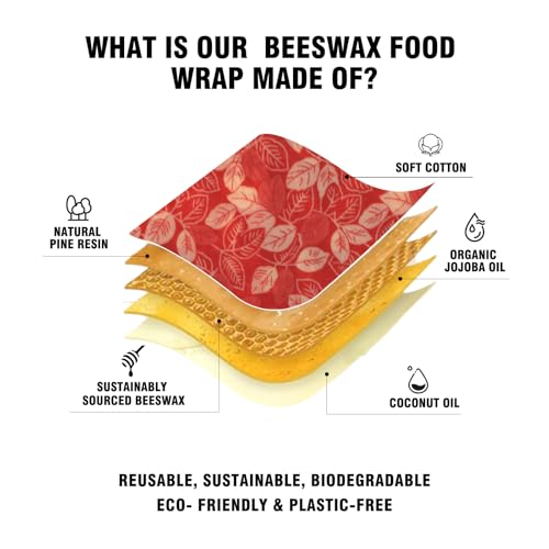 Reusable Beeswax Food Wraps - 6 Pack Blossom pattern (3S,2M,1L) for Homemade Bread Storage, Sandwich Wrap & Bowl Covers | Alternative to Aluminum Foil | Biodegradable, Organic, Zero Waste - color: 6 Pack - Blossom Harmony