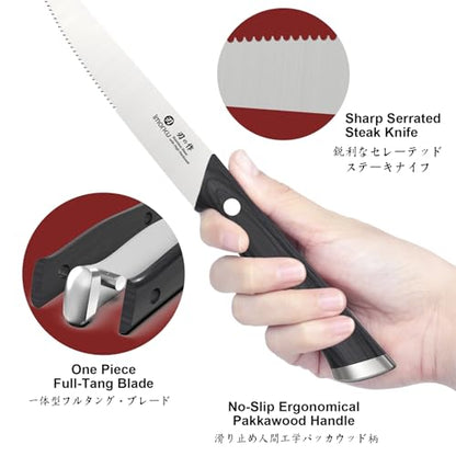 imarku Japanese Steak Knives, Steak Knives Set of 8,Stainless Steel Serrated Steak Knife,Steak Knife with Pakkawood Ergonomic Handle,Gift for Men and Women - color: Silver Black