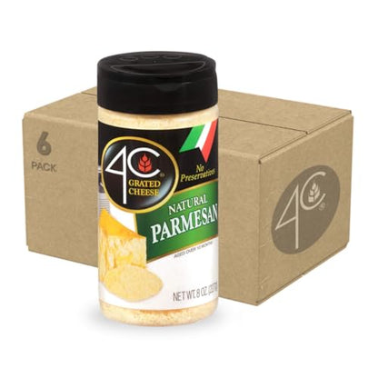 4C Grated Parmesan Cheese Cannisters, 6 Pack, All Natural Premium, No Preservatives, Perfect for Italian Pastas, Lasagnas, Popcorn and More - size: 8 Ounce (Pack of 6)