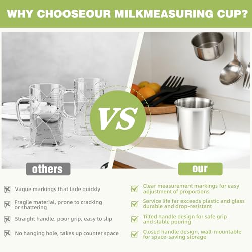 Stainless Steel Measuring Cups 2-Pack, Unbreakable Metal Measuring Cup Set with Easy-Read OZ/ML Marks & Secure Grip Handle, Ideal for Kitchen, Baking, Bar, Party & Pet Food (64 oz+64 oz) - size: 64 oz+64 oz