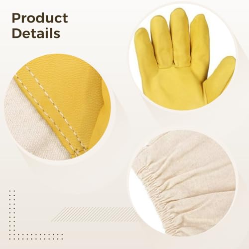 White and Yellow, 2 Pairs, Goatskin Beekeeping Gloves, Protective Leather with Thickened Handbacks, Sturdy Flexible for Bee Suit Protection, Supplies
