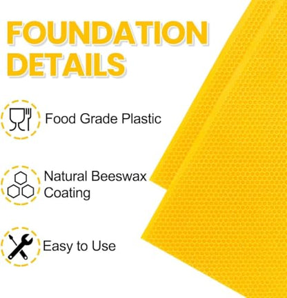 Beehive Wax Coated Foundation Sheet Beehive Foundation Sheet,Beeswax-Coated Foundation Sheets Made of Plastic,Black Beehive Beeswax Coated Foundation Sheet,for Deep Bee Frame (Yellow,10Pcs) - color: Yellow, size: 10Pcs