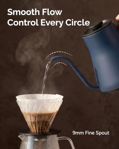 INTASTING Gooseneck Electric Kettle, ±1℉ Temperature Control, Stainless Steel Inner, Quick Heating, for Pour Over Coffee, Brew Tea, Boil Hot Water, 0.9L (Navy Blue) - color: Navy Blue