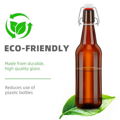 1Pc 16oz Amber Swing Top Brewing Bottles with Leak Proof Easy Caps, Glass Beer Bottle Flip Top Bottles For Kombucha, Kefir, Vanilla Extract, Beer (16oz Long Neck)