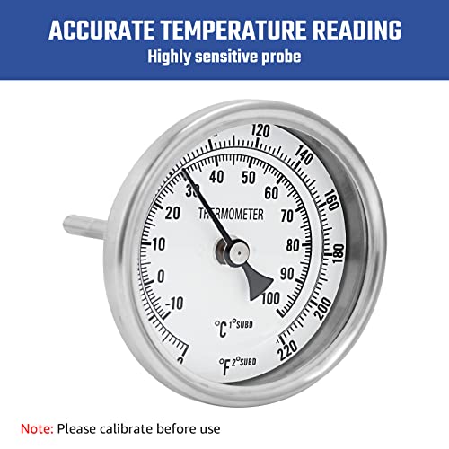NPT 1/2 Brewing Dial Thermometer - Stainless Steel Kettle Thermometer with 3" Large Dial (0-220F / -10-100C)