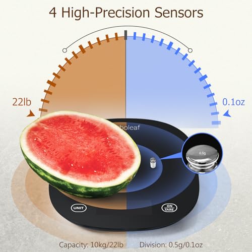 Arboleaf Smart Food Kitchen Scale, 22lb Digital Food Scale with Nutritional Calculator, Smart Kitchen Weighing with App for Macro, Keto, Calorie, Cooking, Grams and Ounces, 0.1oz/0.5g, Black - color: Black