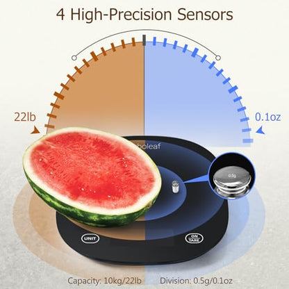 Arboleaf Smart Food Kitchen Scale, 22lb Digital Food Scale with Nutritional Calculator, Smart Kitchen Weighing with App for Macro, Keto, Calorie, Cooking, Grams and Ounces, 0.1oz/0.5g, Black - color: Black