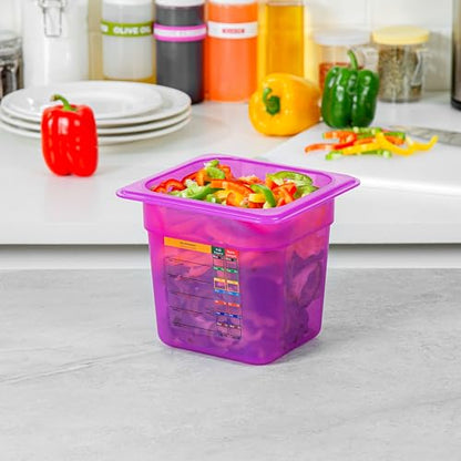 Restaurantware Food Storage Container 1 Pack of 2.3 qt Plastic Stackable Microwave-Safe Bin Dishwasher Safe Freezer Safe Purple Containers for Kitchen Storage - size: 1/6 Size