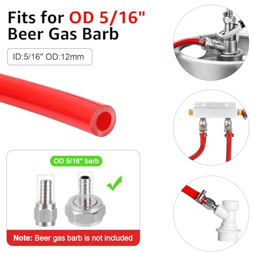 10FT Kegerator Beer Co2 Gas Dual Lines Kit, ID 3/16" Keg Beer Lines Tubing & ID 5/16'' Co2 Gas Hose Food-Grade PVC Tubing Keg Faucet Tube with 6Pcs Hose Clamps for Homebrew - size: 10Ft Beer Line + 10Ft Gas Line