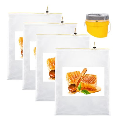 4 Pcs Honey Strainer Bags 23 x 19 Inch Extra Large Nut Milk Bag Ultra-Fine Mesh Cheese Cloth Bag Reusable Honey Filter Bags for Filtering Yogurt Juice Tofu Cheese Beekeeping Supply for 5 Gallon Bucket