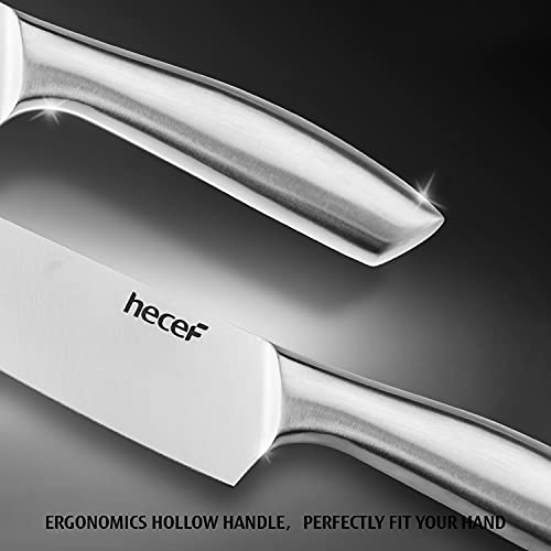 hecef Silver Kitchen knife set of 5, Satin Finish Blade with Hollow Handle, includes 8" Chef, 8" Bread, 8" Santoku, 5" Utility and 3.5" paring knife - style: 5 PCS