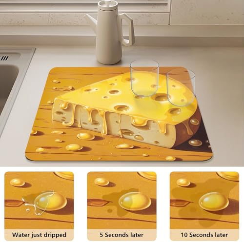 Cheese Pattern Dish Drying Mat 20"x16", Super Absorbent Kitchen Counter Mat, Dish Drying Pad for Sinks, Draining Racks, Countertops - size: 20x16 in