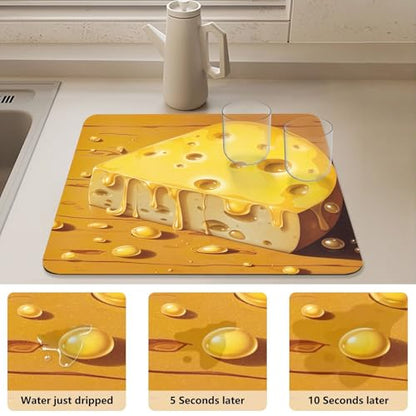 Cheese Pattern Dish Drying Mat 24"x20", Super Absorbent Kitchen Counter Mat, Dish Drying Pad for Sinks, Draining Racks, Countertops - size: 24x20 in