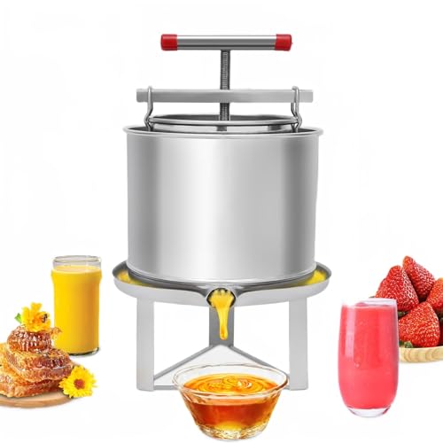 Fruit Wine Press, Manual Juice Maker 2 Stainless Steel Barrels, Honey Press Extractor for Cider Apple Grape WineTincture Vegetables Honey Olive Oil Making, 12.6L