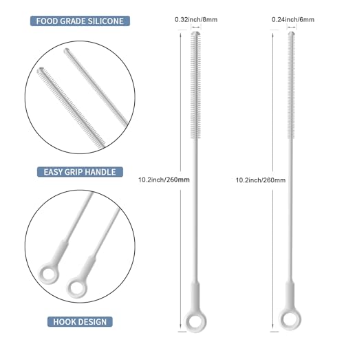 Reusable Silicone Straw Cleaner Brush Set, 2-Pack Extra Long Straw Cleaning Brush for Metal/Glass/Water Bottle/Drinking Straws, Flexible&Bendable Design, Dishwasher Safe, 6mm & 8mm Diameter - color: Light Grey