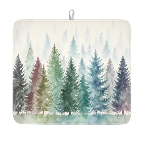 Giwawa Pine Tree Dish Drying Mat Natural Forest Fog Microfiber Dishes Pad 16x18 Inch Absorbent Fast Dry Dish Drainer Rack Mats for Kitchen Counter - color: Pine, size: 16x18 inch