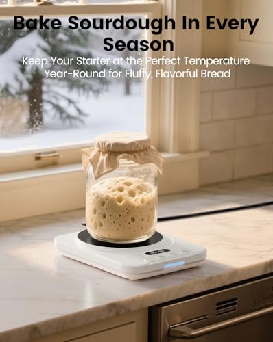 COANTO Sourdough Starter Warmer with 1°F Precision Thermostat - 24H Timer & Auto Shutoff, Compact Sourdough Warming Mat for Sourdough Starters, Yogurt, Pickles, Kombucha - Fits 16–40oz Jars