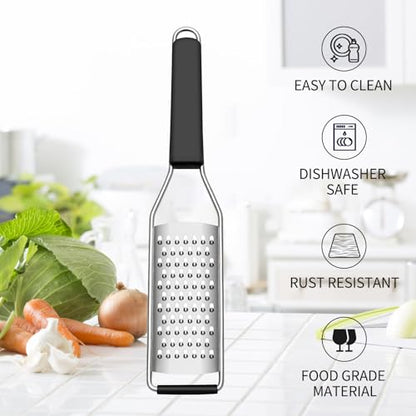 Cambom Cheese Grater Lemon Zester, Graters for Parmesan Cheese, Lemon, Citrus, Garlic, Nutmeg, Chocolate, Fruits, Vegetables, Ginger, Vegetable & Cheese Shredder with Stainless Steel Coarse Blade - color: Black, size: Set of 1, style: Coarse Blade