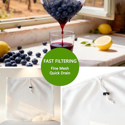 Brew Bags Extra Large Reusable 2 Pack 250 Micron Fine Mesh Bag for Fruit Cider Apple Grape Wine Press Drawstring Straining Brew in a Bag (2 pack-22"×26") - color: White 26*22" 70 Micron