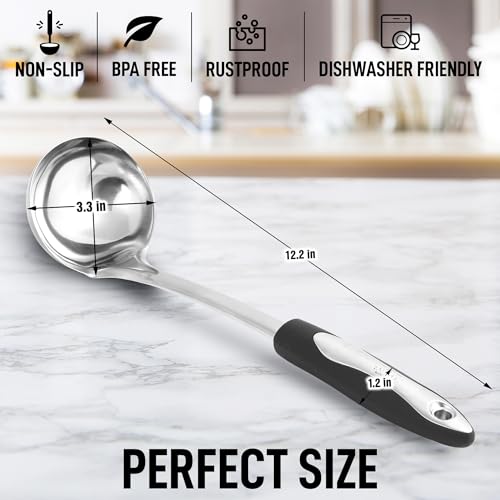 Zulay Kitchen Premium Soup Ladle - 12" Stainless Steel with Non-Slip Silicone Handle - size: Stainless Steel