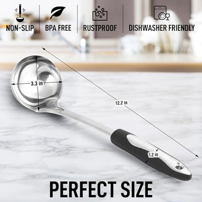 Zulay Kitchen Premium Soup Ladle - 12" Stainless Steel with Non-Slip Silicone Handle - size: Stainless Steel