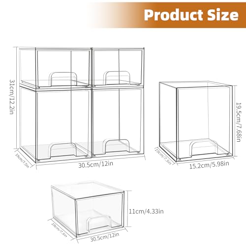 Baby Bottle Organizer, Stackable Storage Drawers with Label, Clear Station Organizers Container for Pacifiers, Pump Parts, Desk Organizer Bins for Bathroom, Cabinet, Pantry, Vanity, Countertop, 4 Pack - style: 2 High+2 Small