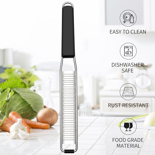 Cambom Lemon & Citrus Zester, Cheese Graters with Stainless Steel Sharp Blade for Parmesan Cheese, Ginger, Garlic, Nutmeg, Chocolate, Vegetables, Fruits, Dishwasher Safe Shredder Fine Blade - color: Black, size: Set of 1, style: Fine Blade
