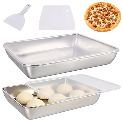 2 Pack Pizza Dough Proofing Box, 6L Large Capacity Stainless Steel Food Storage Container with Lid, Household Pizza Dough Tray for Bread & Dough Balls, Includes Cutter - size: 6L