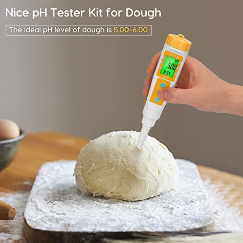YINMIK Digital pH Meter for Food, pH Probe for Sourdough and Bread Dough, Checking The pH of Fermenting Sausages and Salami, Waterproof pH Tester for Solid and Liquid Soft Soil Sample… - color: Yellow Food pH Meter