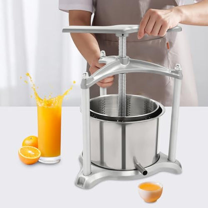 Fruit Wine Press, 1.6 Gal Manual Cheese Press, Dual Stainless Steel Barrels Juice Maker for Berry, Vegetables, Herbal, Tincture