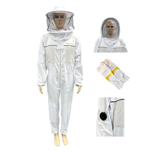 Professional 3 Layer Ventilated Beekeeping Suit Detachable Veil Magnetic Tool Clip Gloves for All Beekeepers - size: XXXXL