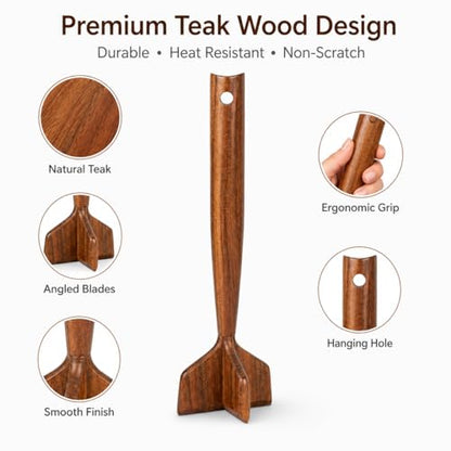 Teak Wooden Meat Chopper, Meat Chopper for Ground Beef, Heat-Resistant Non-Scratch Wooden Meat Masher for Hamburger, Beef, Turkey, Safe for Nonstick Cookware (1Pcs)
